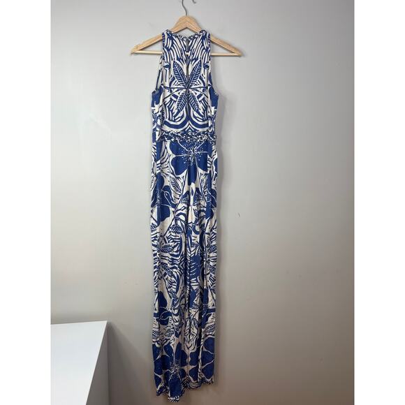 NWT Carolina K Floral Belted Straight Leg K Alessia Jumpsuit Blue and White - Picture 8 of 10